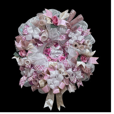 Valentine's Day Pink Roses Door Wreath