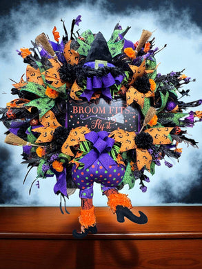 Halloween Witch & Broom Wreath  Handmade Witch's Butt Halloween Wreath