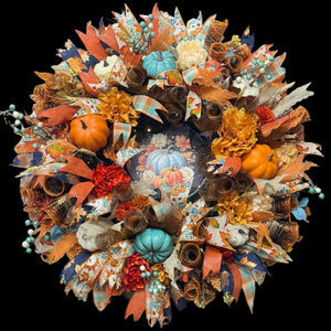 Country Fall Wreath Timer Lighted Farmhouse Style Pumpkin Welcome Wreath (Free Shipping)