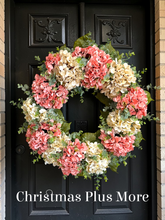 Pink Hydrangea Wreath, Spring Front Door Wreath, Ivory Floral Wreath, Grapevine Wreath, Everyday Door Decor