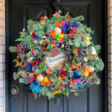 Bienvenidos Wreath, Cinco De Mayo Wreath, Fiesta Wreath, Mexican Welcome Wreath, Colorful Front Door Decor, Sombrero Floral Wreath