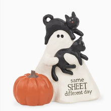 Halloween Ghost Shelf Sitter with Black Cats & Pumpkin – Same Sheet Different Day | Blossom Bucket