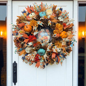 Country Fall Wreath Timer Lighted Farmhouse Style Pumpkin Welcome Wreath (Free Shipping)