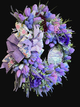 Purple Lavender Tulip Wreath Farmhouse Spring Front Door Wreath Rustic Floral Decor 24#