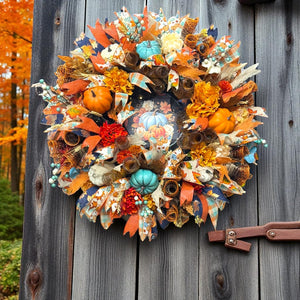 Country Fall Wreath Timer Lighted Farmhouse Style Pumpkin Welcome Wreath (Free Shipping)