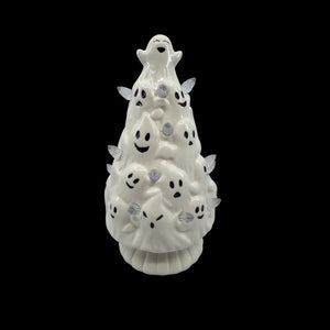 Halloween Lighted Christmas Tree - Ceramic - White Ghosts - 9” tall Battery Free Shipping