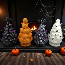 Halloween Lighted Christmas Tree - Ceramic - White Ghosts - 9” tall Battery Free Shipping