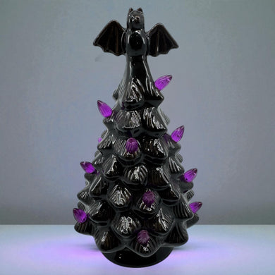 Halloween Lighted  Tree Black  Bat Tree with Purple Lights  Ceramic  9” tall Free Shipping