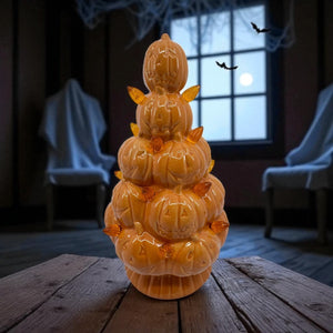 Halloween Lighted  Tree - Ceramic - Stacked Jack o Lantern Pumpkins - 9” tall Free Shipping