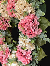 Pink Hydrangea Wreath, Spring Front Door Wreath, Ivory Floral Wreath, Grapevine Wreath, Everyday Door Decor