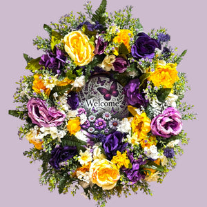 Multiple Holiday Front Door Wreath (Easter, Mother's Day, Spring, Valentine's Day) 4 HOLIDAY 21 inch Roses & Spring Flowers (Free Shipping)