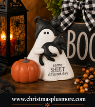 Halloween Ghost Shelf Sitter with Black Cats & Pumpkin – Same Sheet Different Day | Blossom Bucket