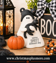 Halloween Ghost Shelf Sitter with Black Cats & Pumpkin – Same Sheet Different Day | Blossom Bucket