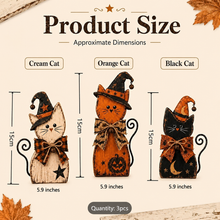 Halloween Cat Shelf Sitters Set of 3 – Wooden Witch Cat Decorations, 5.9 Inch