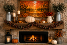Lighted Fall Rag Garland – 50" Primitive Plaid Garland with Warm White Lights