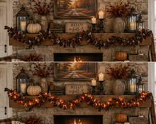 Lighted Fall Rag Garland – 6 Ft Primitive Homespun Fabric Garland with Pip Berries