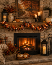 Lighted Fall Rag Garland – 6 Ft Primitive Homespun Fabric Garland with Pip Berries