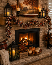 Lighted Fall Rag Garland – 6 Ft Primitive Homespun Fabric Garland with Pip Berries