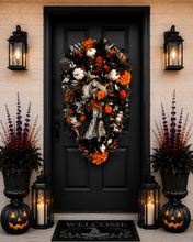 Luxury Halloween Witch Door Swag | Large Gothic Front Door Decor with Black Roses & Pumpkins