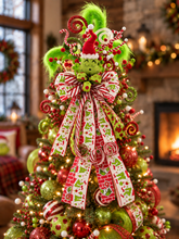 43" Grinch Christmas Tree Topper – Oversized Whimsical Grinch Tree Topper with Large Christmas Bow