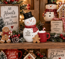 Hot Cocoa Snowman Christmas Figurine – Snowman Holiday Decor, Gingerbread Kitchen Decor & Christmas Tier Tray Decoration