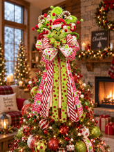 43" Grinch Christmas Tree Topper – Oversized Whimsical Grinch Tree Topper Large Christmas Bow