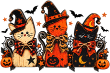 Halloween Witch Cat Shelf Sitters Set of 3 – Laser Cut Wood Cat Decorations, 2D Halloween Tabletop Décor
