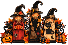 Halloween Witch Shelf Sitters Set of 3 | Laser Cut Wood Witch Décor | 2D Halloween Tabletop Decorations