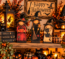Halloween Witch Shelf Sitters Set of 3 | Laser Cut Wood Witch Décor | 2D Halloween Tabletop Decorations