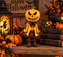 Halloween Pumpkin Man Figurine – 3D Pumpkin Head Halloween Decoration, 5.5 Inch Tabletop Shelf Décor