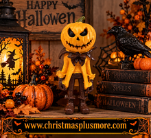 Halloween Pumpkin Man Figurine – 3D Pumpkin Head Halloween Decoration, 5.5 Inch Tabletop Shelf Décor