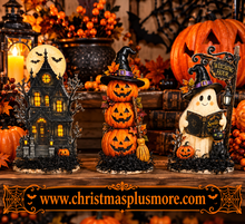 Halloween Shelf Sitters Set of 3 | 2D Laser Cut Wood Halloween Decorations | 6 Inch Tabletop Décor