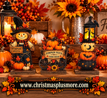 Fall Shelf Sitters Set of 3 | Laser Cut Wood Autumn Pumpkin Patch Décor | 2D Harvest Tabletop Decorations