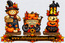 Fall Shelf Sitters Set of 3 | Laser Cut Wood Autumn Pumpkin Patch Décor | 2D Harvest Tabletop Decorations