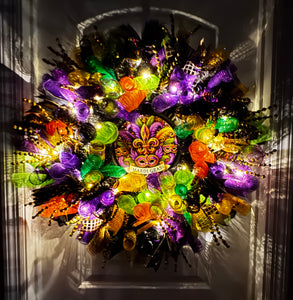 Mardi Gras Wreath Fleur De Lis  Lighted Front Door Wreath
