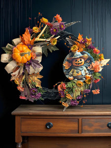 Rustic Halloween Fall Wreath  Country Style Primitive Halloween Wreath