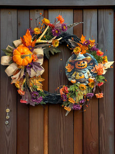 Rustic Halloween Fall Wreath  Country Style Primitive Halloween Wreath