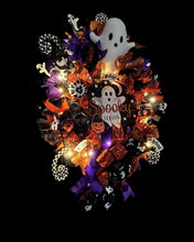 Halloween Ghost Wreath Halloween Swag Wreath Battery Timer Light Spooky Ghost
