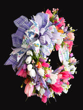 Purple Lavender Pink Tulip Wreath Farmhouse Spring Front Door Wreath Rustic Floral Decor