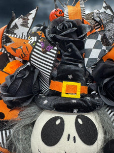 Halloween Jack Swag Wreath  ~ Halloween Front Door Wreath Orange & Black Scary Wreath (Free Shipping)