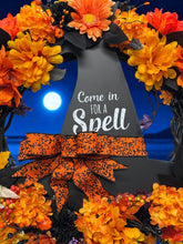 Halloween Witch Wreath,  Halloween Witch's Hat Halloween Wreath, Orange & Black Flowers Halloween Wreath (Free Shipping)