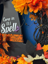 Halloween Witch Wreath,  Halloween Witch's Hat Halloween Wreath, Orange & Black Flowers Halloween Wreath (Free Shipping)