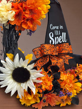 Halloween Witch Wreath,  Halloween Witch's Hat Halloween Wreath, Orange & Black Flowers Halloween Wreath (Free Shipping)