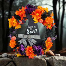 Halloween Witch Wreath,  Halloween Witch's Hat Halloween Wreath, Orange & Black Flowers Halloween Wreath (Free Shipping)