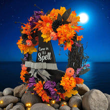 Halloween Witch Wreath,  Halloween Witch's Hat Halloween Wreath, Orange & Black Flowers Halloween Wreath (Free Shipping)
