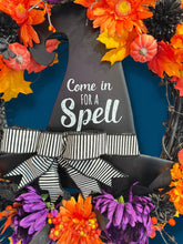Halloween Witch Wreath,  Halloween Witch's Hat Halloween Wreath, Orange & Black Flowers Halloween Wreath (Free Shipping)