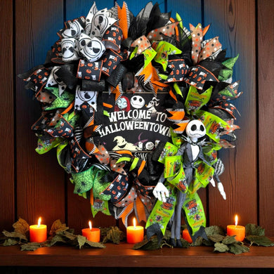 Halloween Jack  Wreath  ~ Halloween Front Door Wreath Jack Skellington Wreath (Free Shipping)