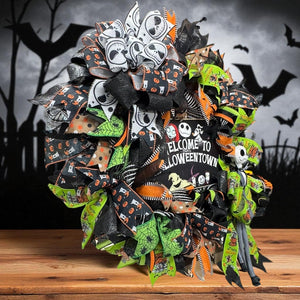 Halloween Jack  Wreath  ~ Halloween Front Door Wreath Jack Skellington Wreath (Free Shipping)