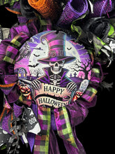 Halloween Skeleton Wreath,  Purple Halloween Wreath Tomb Stone Wreath