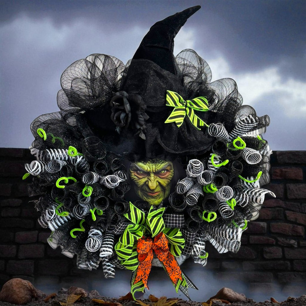 Halloween Witch Wreath - Halloween Best Seller ! Witch's Face Wreath (Free Shipping)